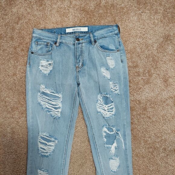 MELVILLE Womens Size 26 Distressed Jeans 30x25 Boyfriend Ankle Frayed Med Wash - Picture 3 of 12